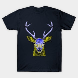 Deer Skull Interactive Yellow&Blue Filter T-Shirt #2 By Red&Blue T-Shirt